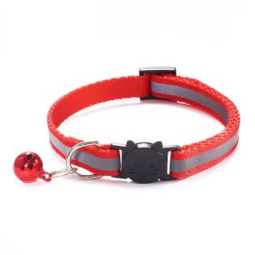 Reflective Dog Collar Pet Cat Puppy Nylon Collar with Bell Neck Adjustable (Color: Red, size: M)